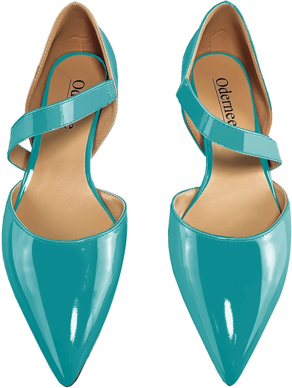 Women's Fashion 2 Inch Pointed Toe Slip On Elastic Band Patent Leather Kitten Low Heel Pumps Basic Work Shoes Office Daily