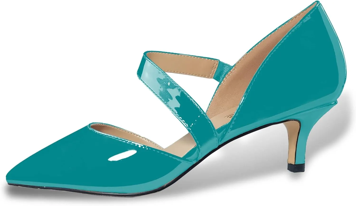 Women's Fashion 2 Inch Pointed Toe Slip On Elastic Band Patent Leather Kitten Low Heel Pumps Basic Work Shoes Office Daily