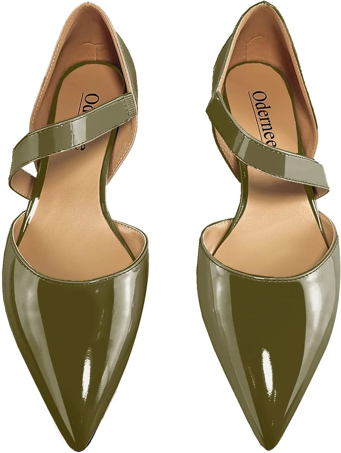 Women's Fashion 2 Inch Pointed Toe Slip On Elastic Band Patent Leather Kitten Low Heel Pumps Basic Work Shoes Office Daily