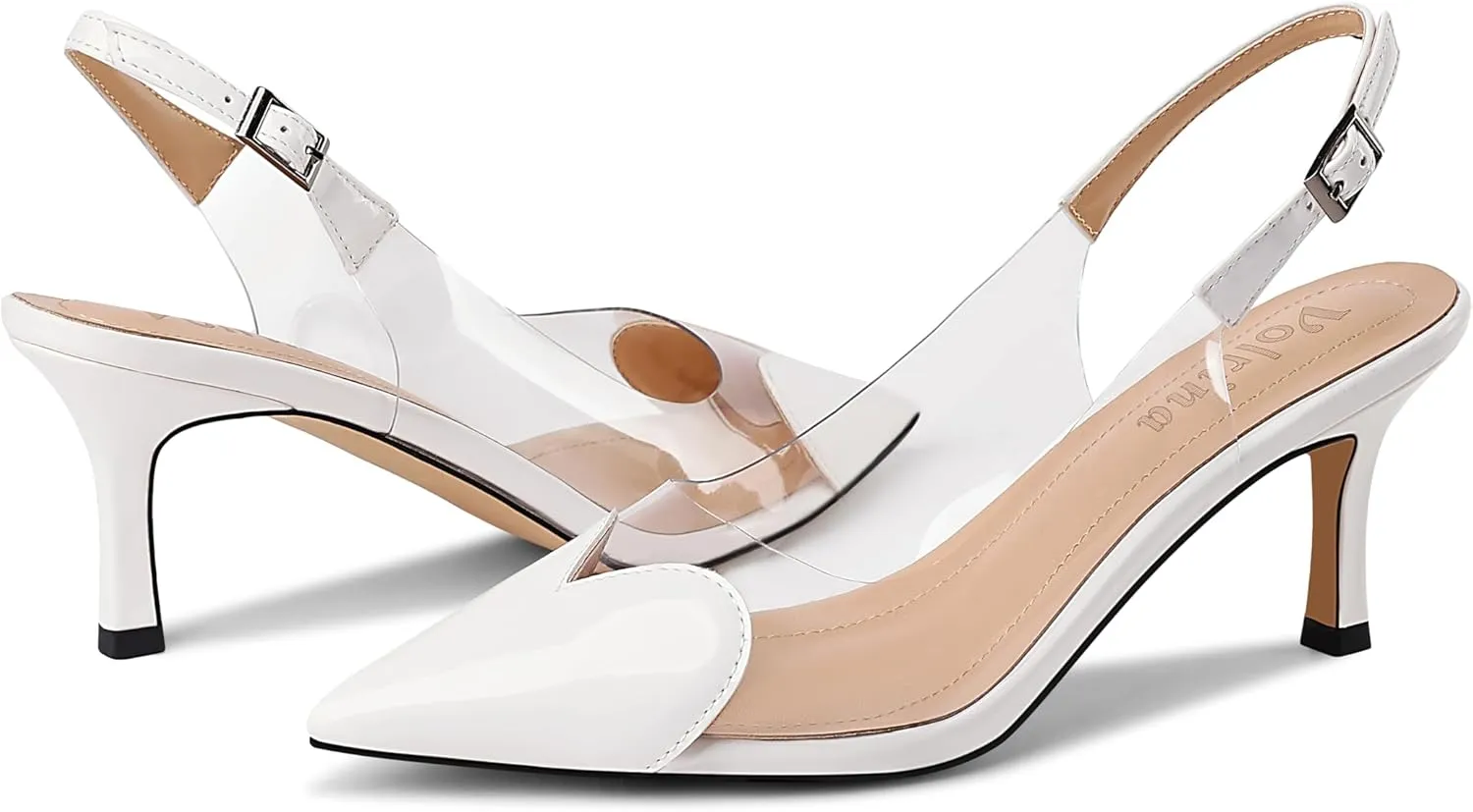 Women's Heart Clear Heeled sandals Pointed Toe Transparent Slingback Heels Buckle Strap Patent Leather Pumps Party Prom Dress Shoes