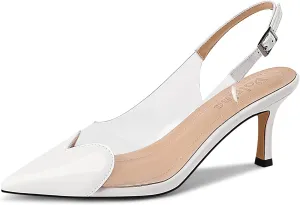 Women's Heart Clear Heeled sandals Pointed Toe Transparent Slingback Heels Buckle Strap Patent Leather Pumps Party Prom Dress Shoes