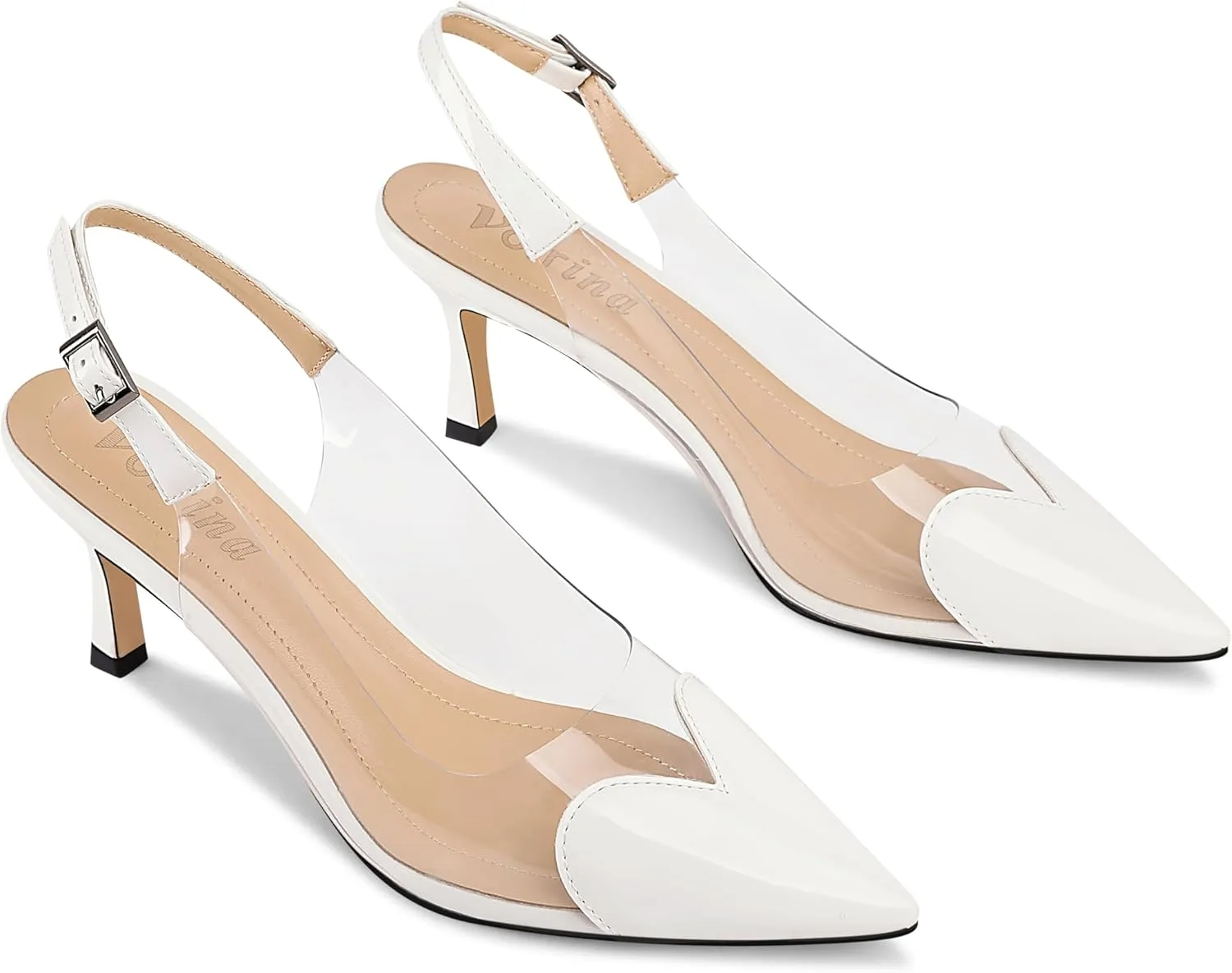 Women's Heart Clear Heeled sandals Pointed Toe Transparent Slingback Heels Buckle Strap Patent Leather Pumps Party Prom Dress Shoes