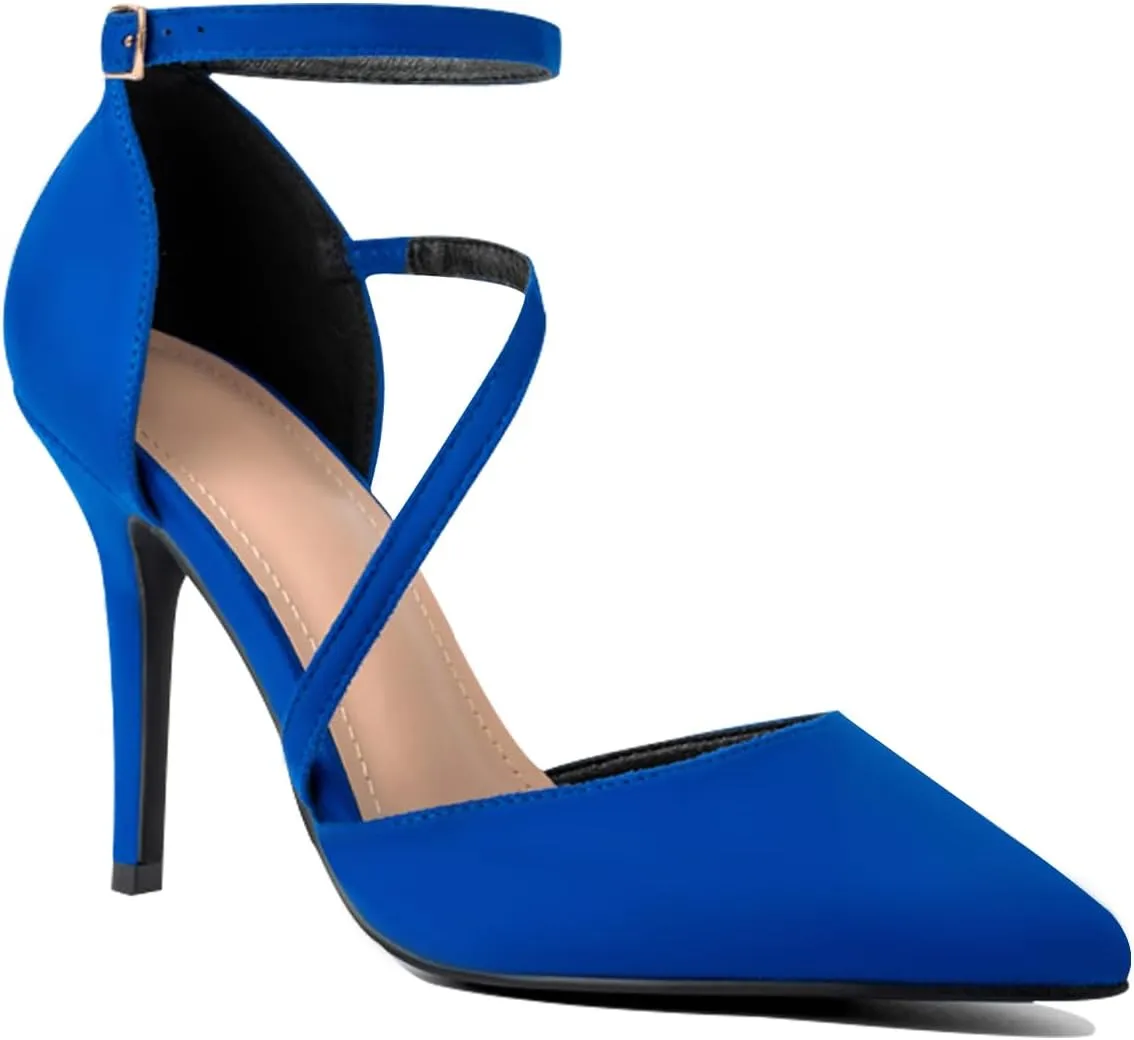 Women's High Heels Pumps Closed Pointed Toe Cross Strap D'Orsay Pumps Stiletto Heels Wedding Party Dress Shoes for Bridal