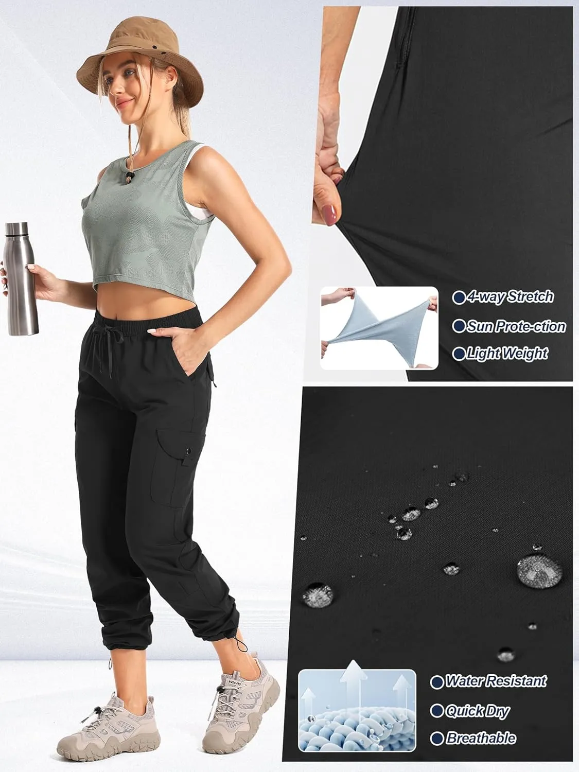 Womens Hiking Pants Quick Dry Lightweight UPF 50 Travel Golf Pants Work Camping Outdoor Cargo Pants Pockets