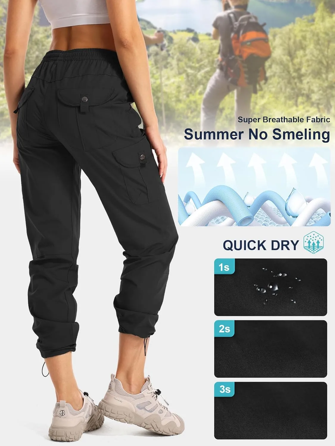 Womens Hiking Pants Quick Dry Lightweight UPF 50 Travel Golf Pants Work Camping Outdoor Cargo Pants Pockets