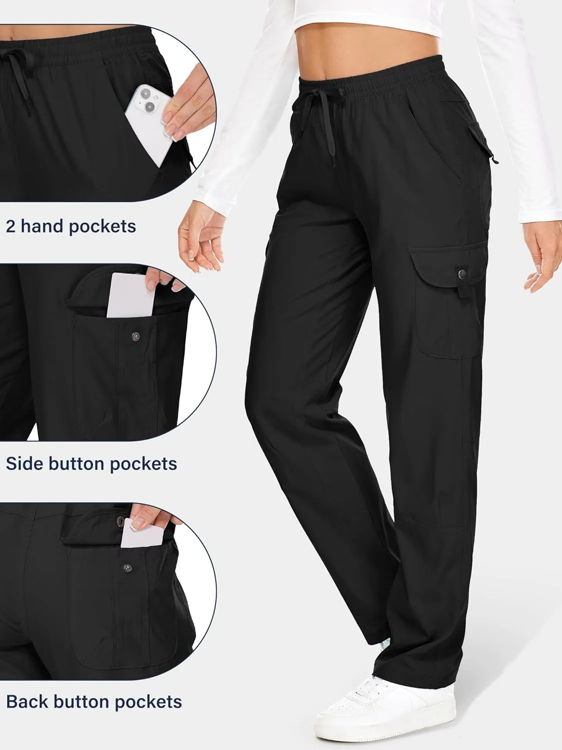 Womens Hiking Pants Quick Dry Lightweight UPF 50 Travel Golf Pants Work Camping Outdoor Cargo Pants Pockets