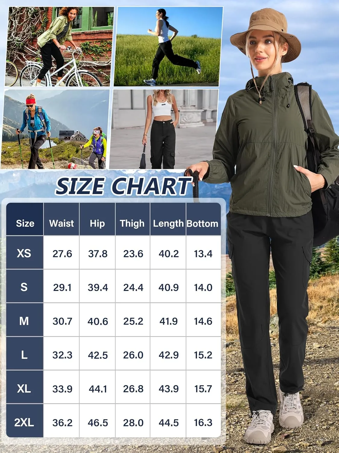 Womens Hiking Pants Quick Dry Lightweight UPF 50 Travel Golf Pants Work Camping Outdoor Cargo Pants Pockets