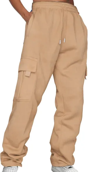 Women's Joggers Sweatpants Color Track Cuff Lace Up Workout Pants with Pocket Baggy Fleece Elastic Women’s