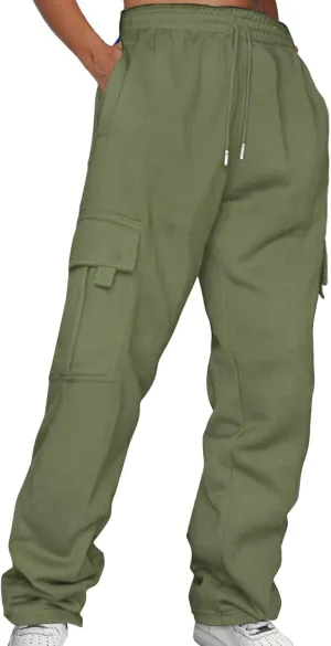 Women's Joggers Sweatpants Color Track Cuff Lace Up Workout Pants with Pocket Baggy Fleece Elastic Women’s