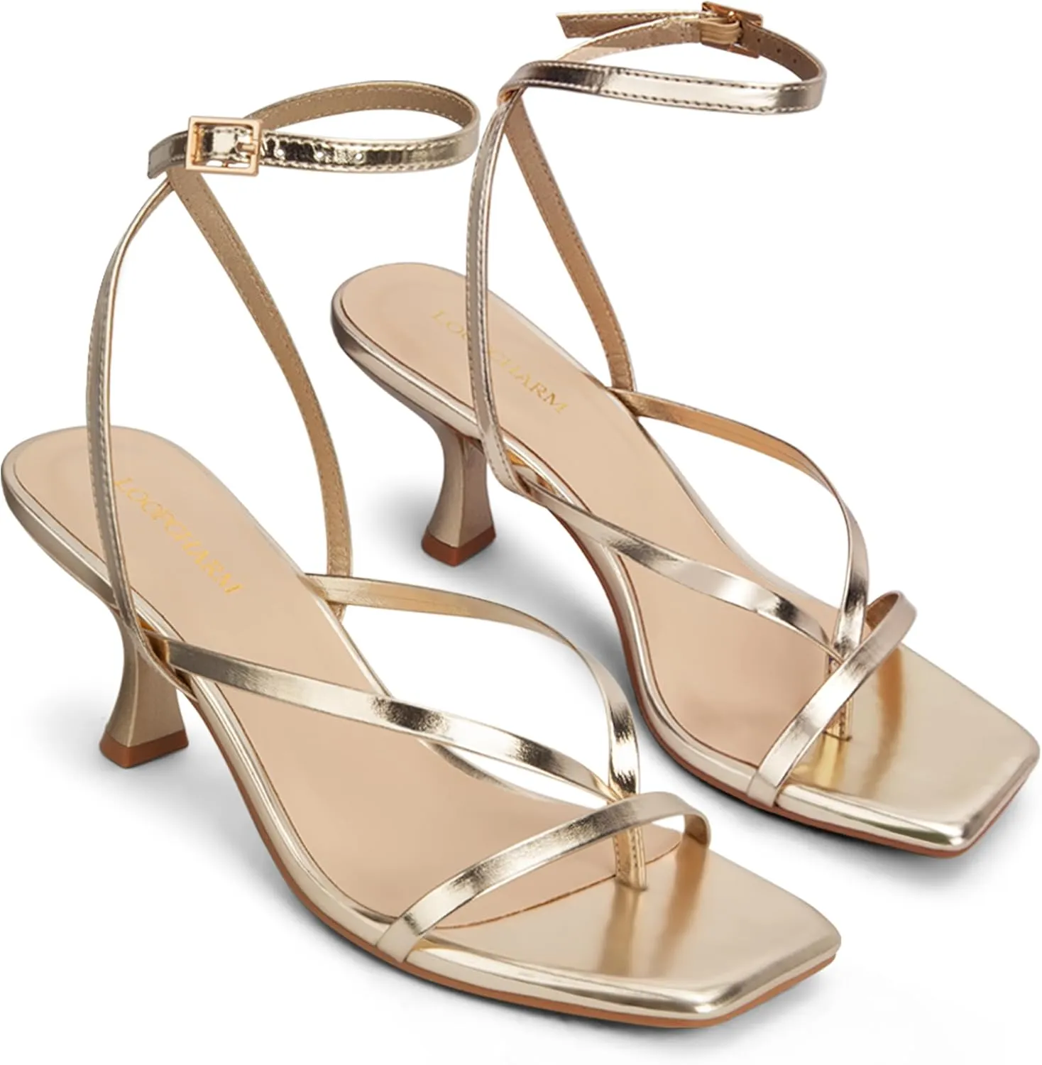 Women's Kitten Heel Strappy Open Square Toe Thong Ankle Strap Heels for Wedding