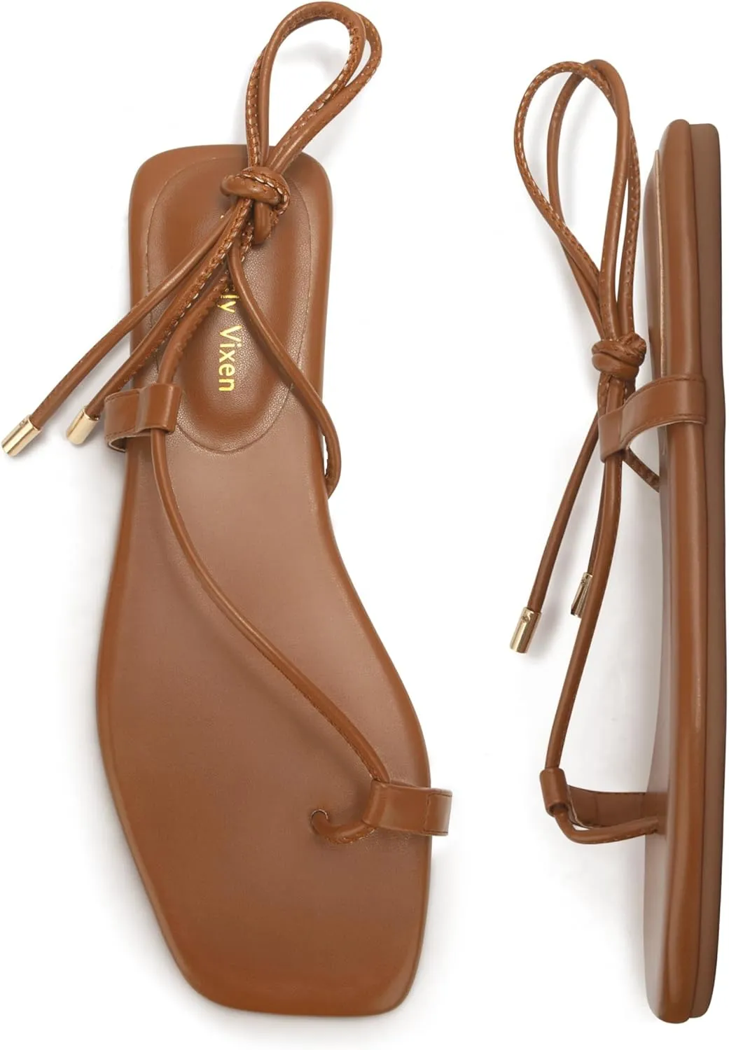 Women's Lace Up Sandals Strappy Flats Gladiator Wrap Flip Flop Tie Open Ring Toe Summer Shoes