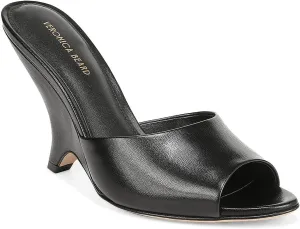 Womens Mila Leather Peep Toe Wedge Sandals Black 9 Medium (B,M)