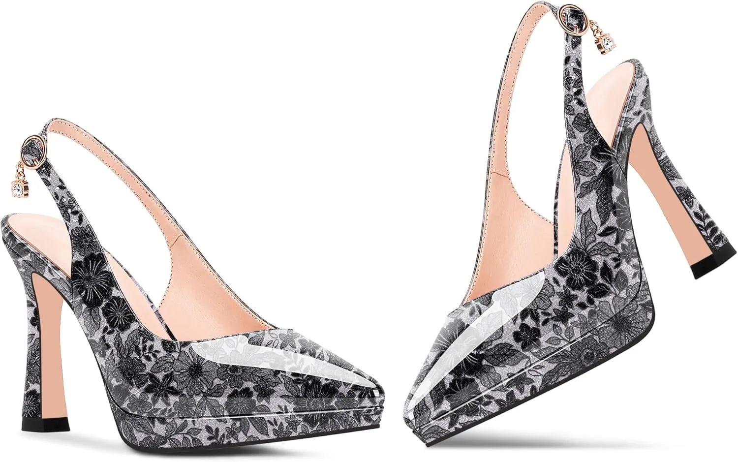 Women's Platform Slingback Closed Pointed Toe High Heel Pumps Slip On Party Dress Shoes
