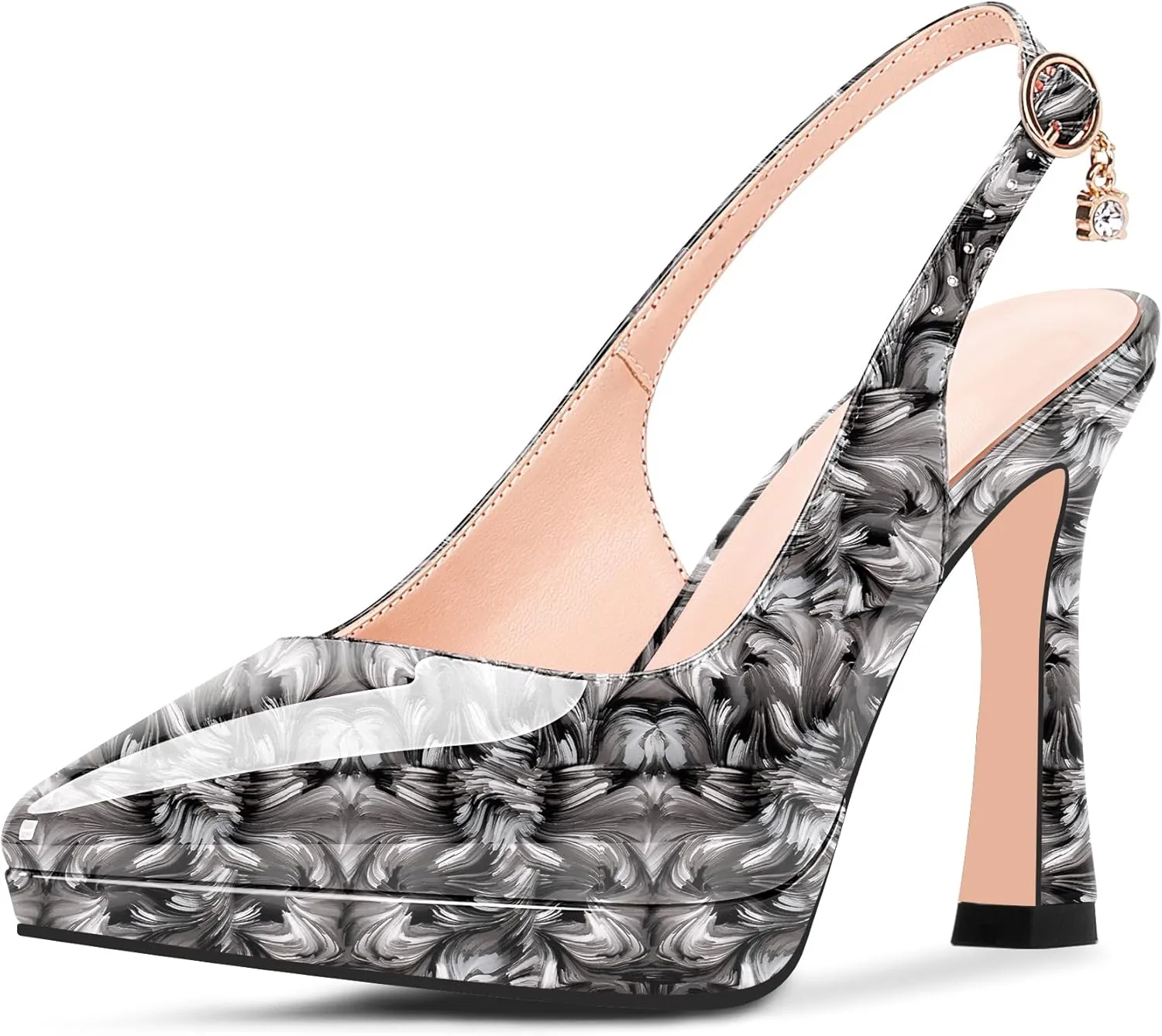 Women's Platform Slingback Closed Pointed Toe High Heel Pumps Slip On Party Dress Shoes