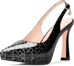 Women's Platform Slingback Closed Pointed Toe High Heel Pumps Slip On Party Dress Shoes
