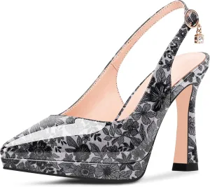 Women's Platform Slingback Closed Pointed Toe High Heel Pumps Slip On Party Dress Shoes