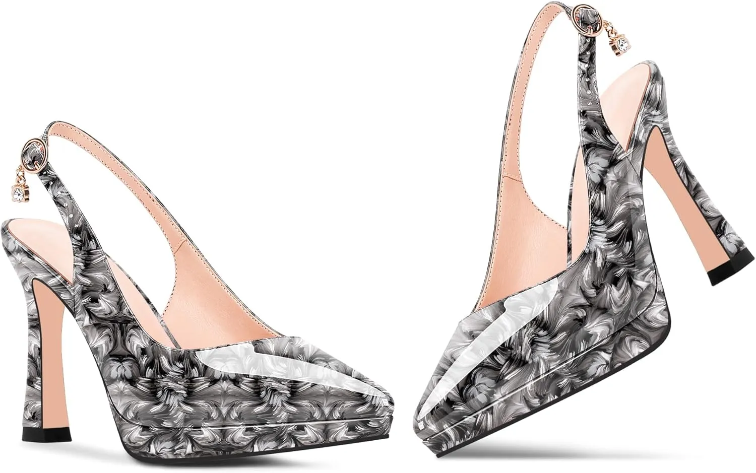 Women's Platform Slingback Closed Pointed Toe High Heel Pumps Slip On Party Dress Shoes