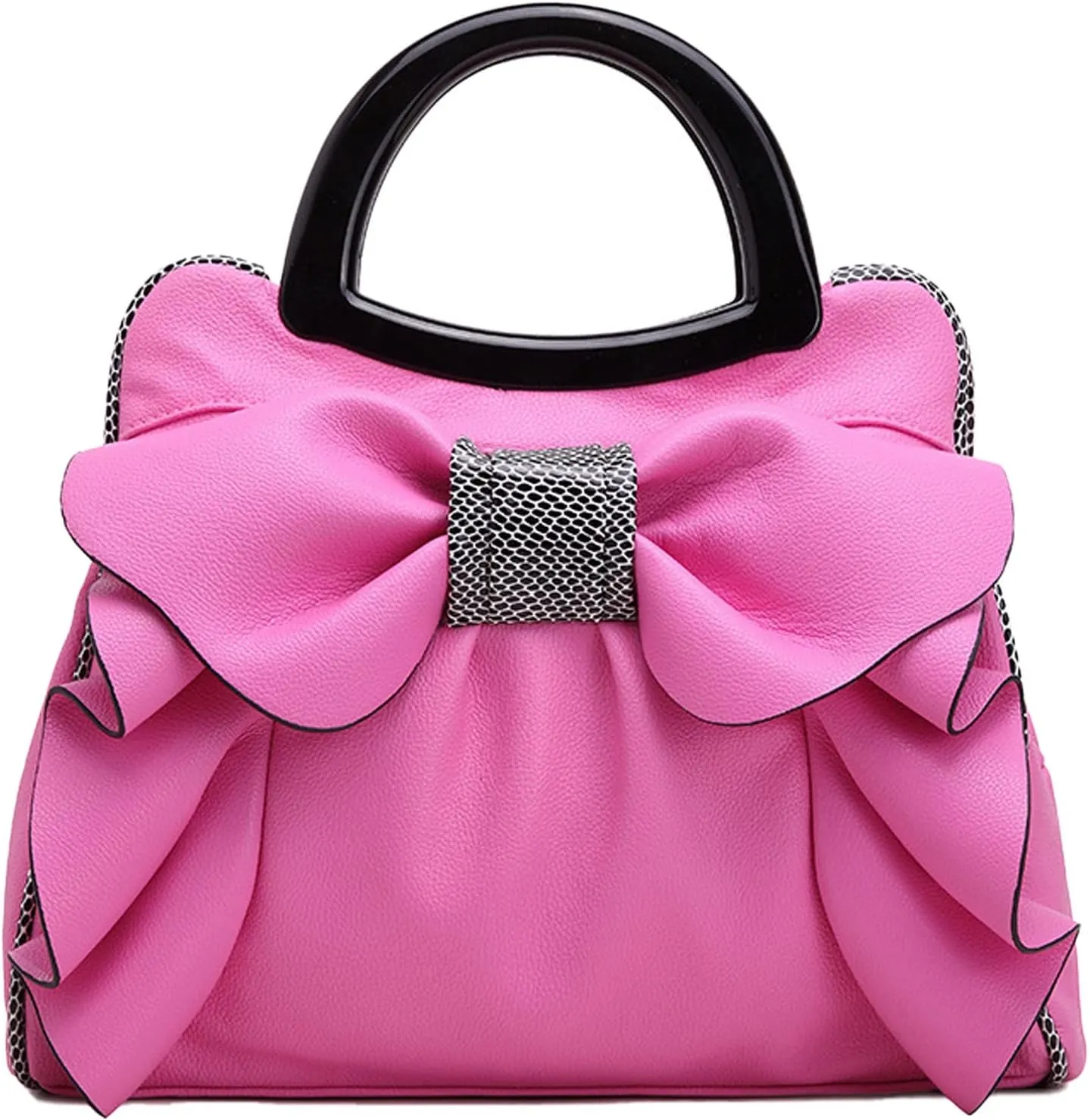 Women's PU Leather 3DLarge Bow Handbag, Simple Candy Color Ladies Shoulder Satchel Work Tote Bag (Rose Red)