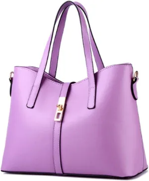 Women's PU Leather Solid Handbag Lock Bag Large Capacity Shoulder Bag Diagonal Tote