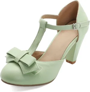 Womens Rockabilly Shoes T-Strap Mary Janes Block High Heels Closed Toe Pumps Cutout