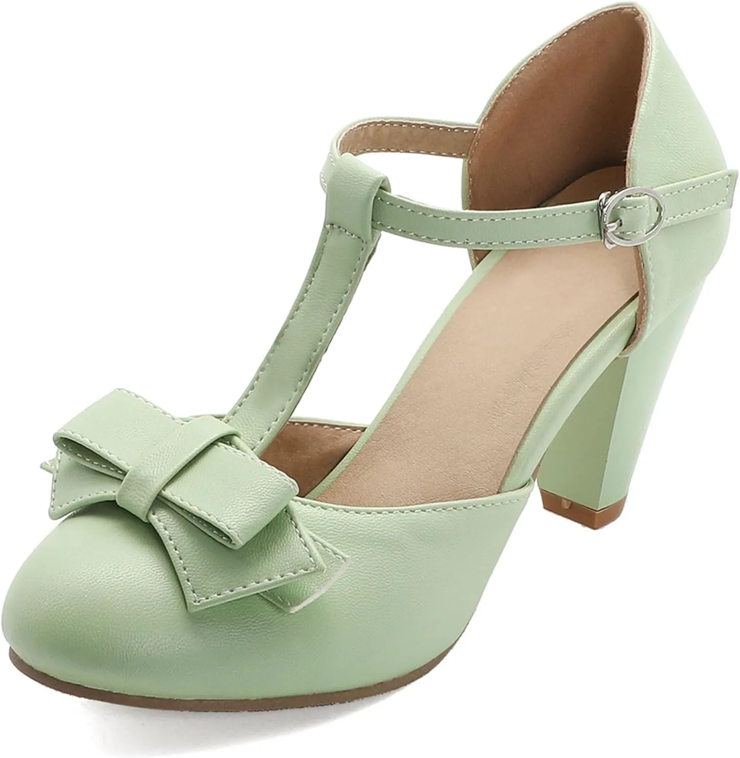 Womens Rockabilly Shoes T-Strap Mary Janes Block High Heels Closed Toe Pumps Cutout
