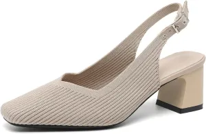 Womens Slingback Heels Square Toe Comfortable Chunky Heels Pumps Sexy Low Block Heel Wedding Dressy Work Office Shoes