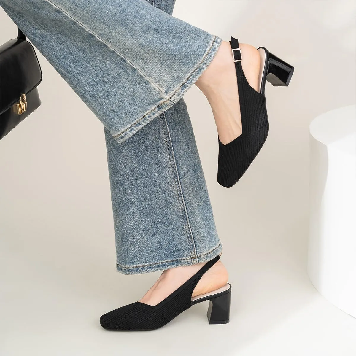 Womens Slingback Heels Square Toe Comfortable Chunky Heels Pumps Sexy Low Block Heel Wedding Dressy Work Office Shoes
