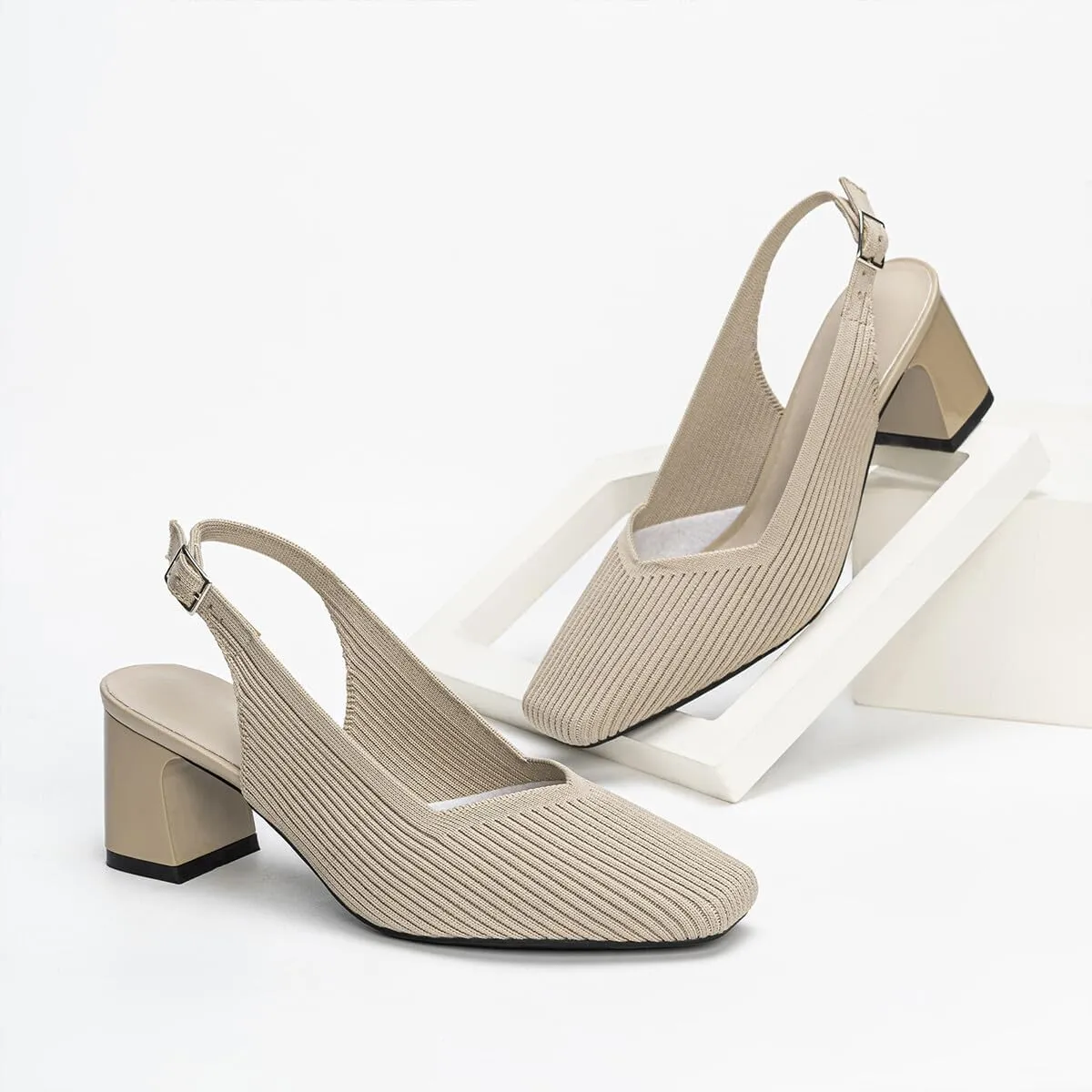 Womens Slingback Heels Square Toe Comfortable Chunky Heels Pumps Sexy Low Block Heel Wedding Dressy Work Office Shoes