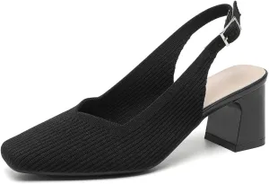 Womens Slingback Heels Square Toe Comfortable Chunky Heels Pumps Sexy Low Block Heel Wedding Dressy Work Office Shoes