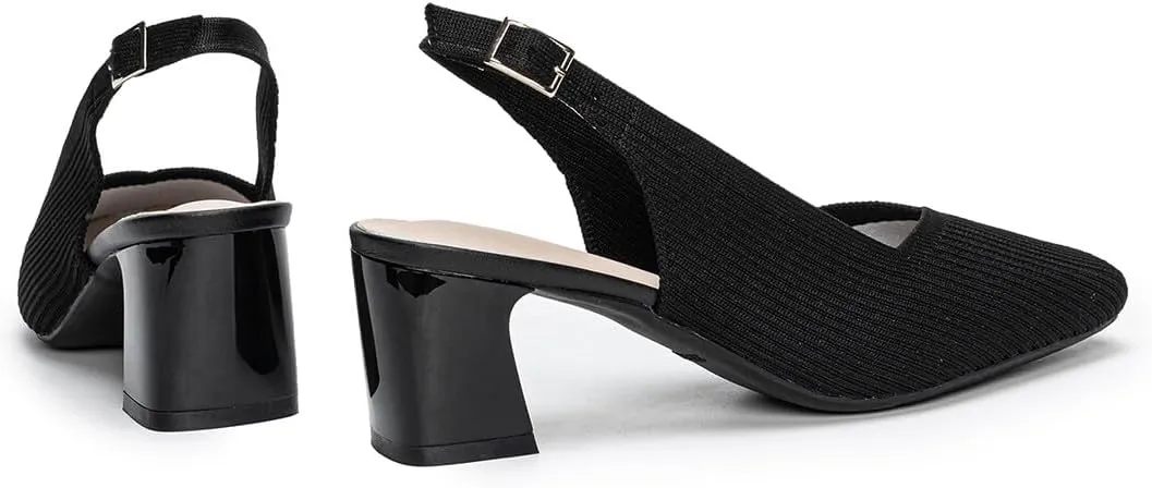 Womens Slingback Heels Square Toe Comfortable Chunky Heels Pumps Sexy Low Block Heel Wedding Dressy Work Office Shoes