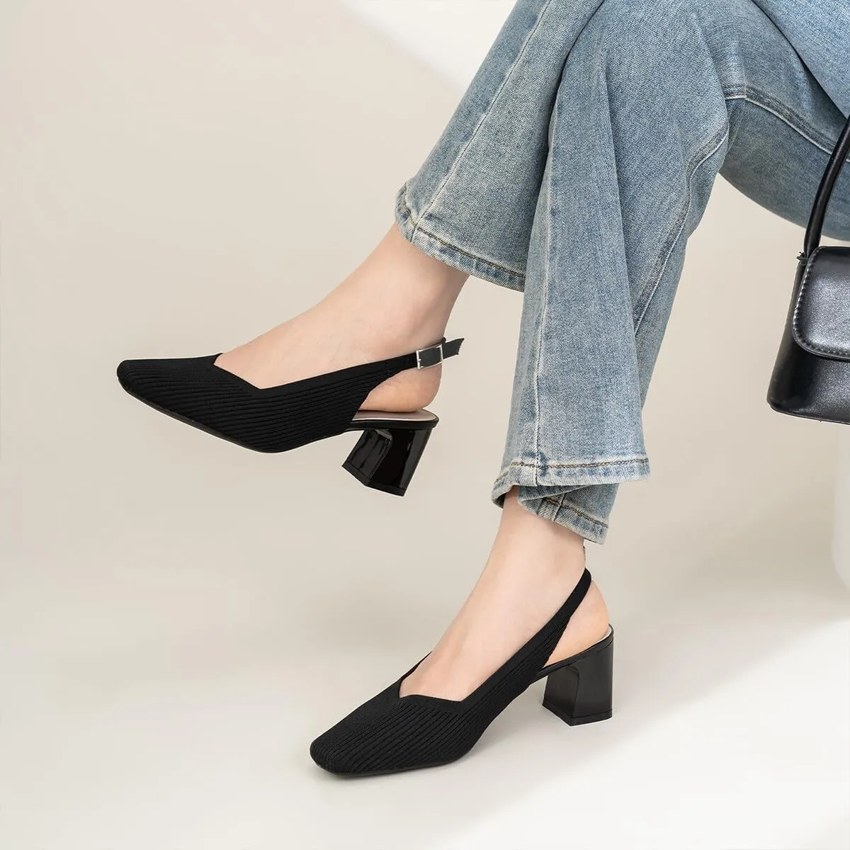 Womens Slingback Heels Square Toe Comfortable Chunky Heels Pumps Sexy Low Block Heel Wedding Dressy Work Office Shoes