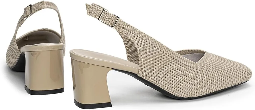 Womens Slingback Heels Square Toe Comfortable Chunky Heels Pumps Sexy Low Block Heel Wedding Dressy Work Office Shoes