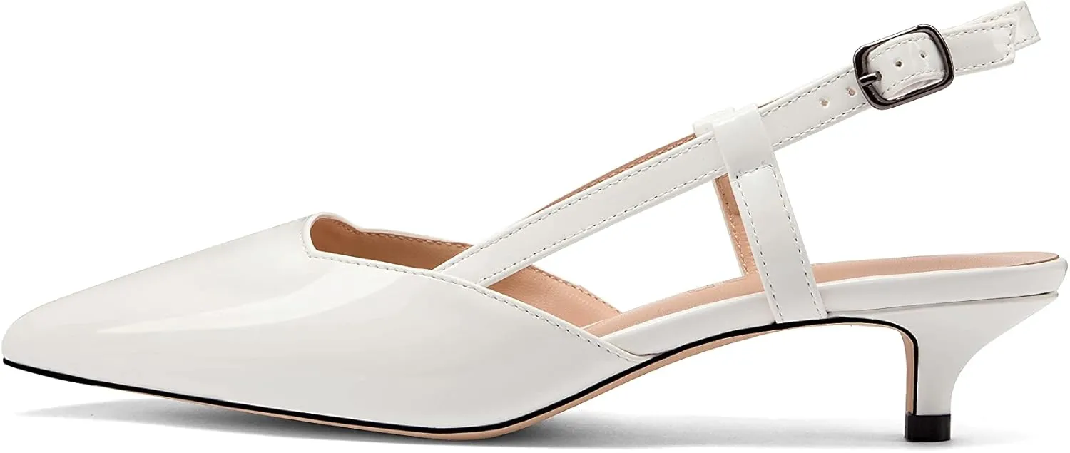 Women's Slingback Patent Leather Pointed Toe Strap Kitten Low Heel Pumps Shoes 1.5 Inch