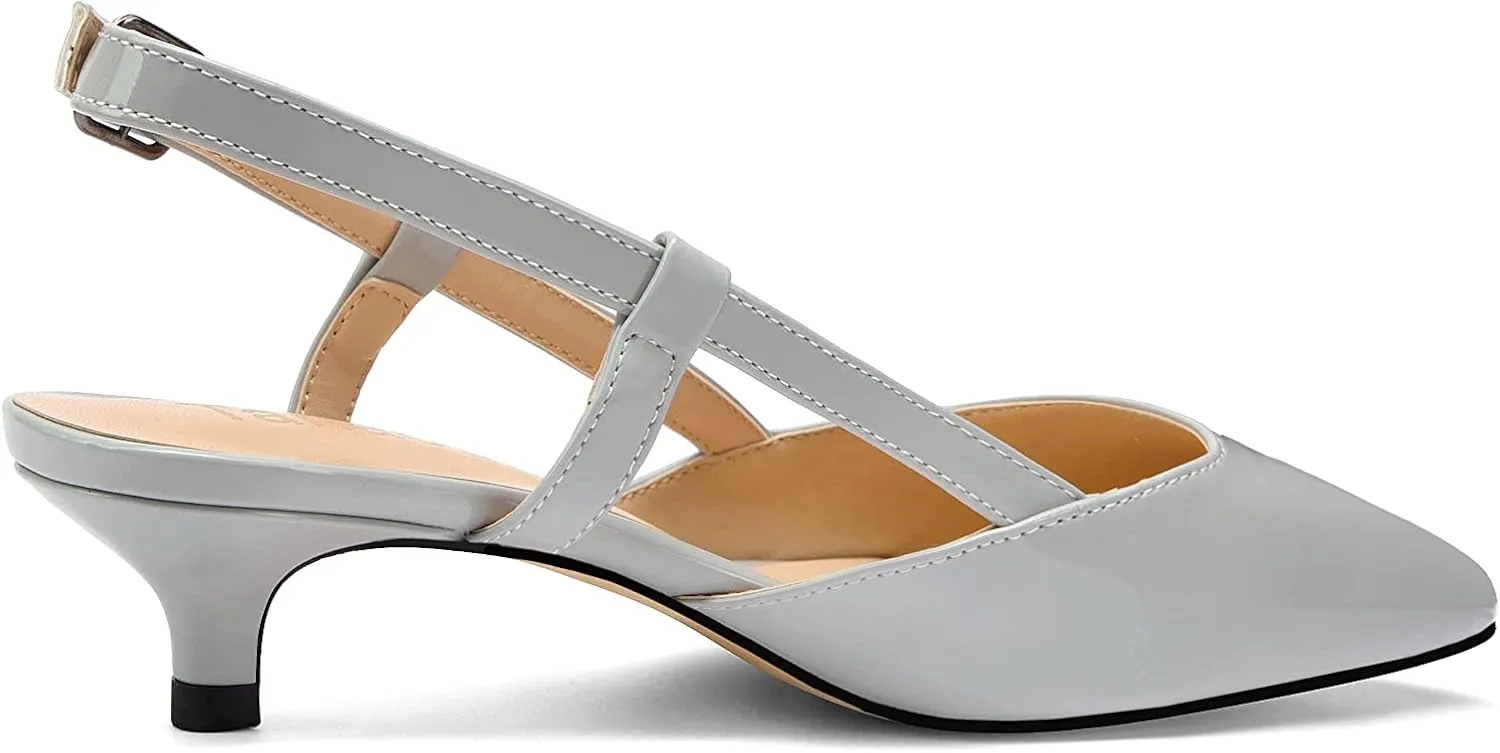 Women's Slingback Patent Leather Pointed Toe Strap Kitten Low Heel Pumps Shoes 1.5 Inch