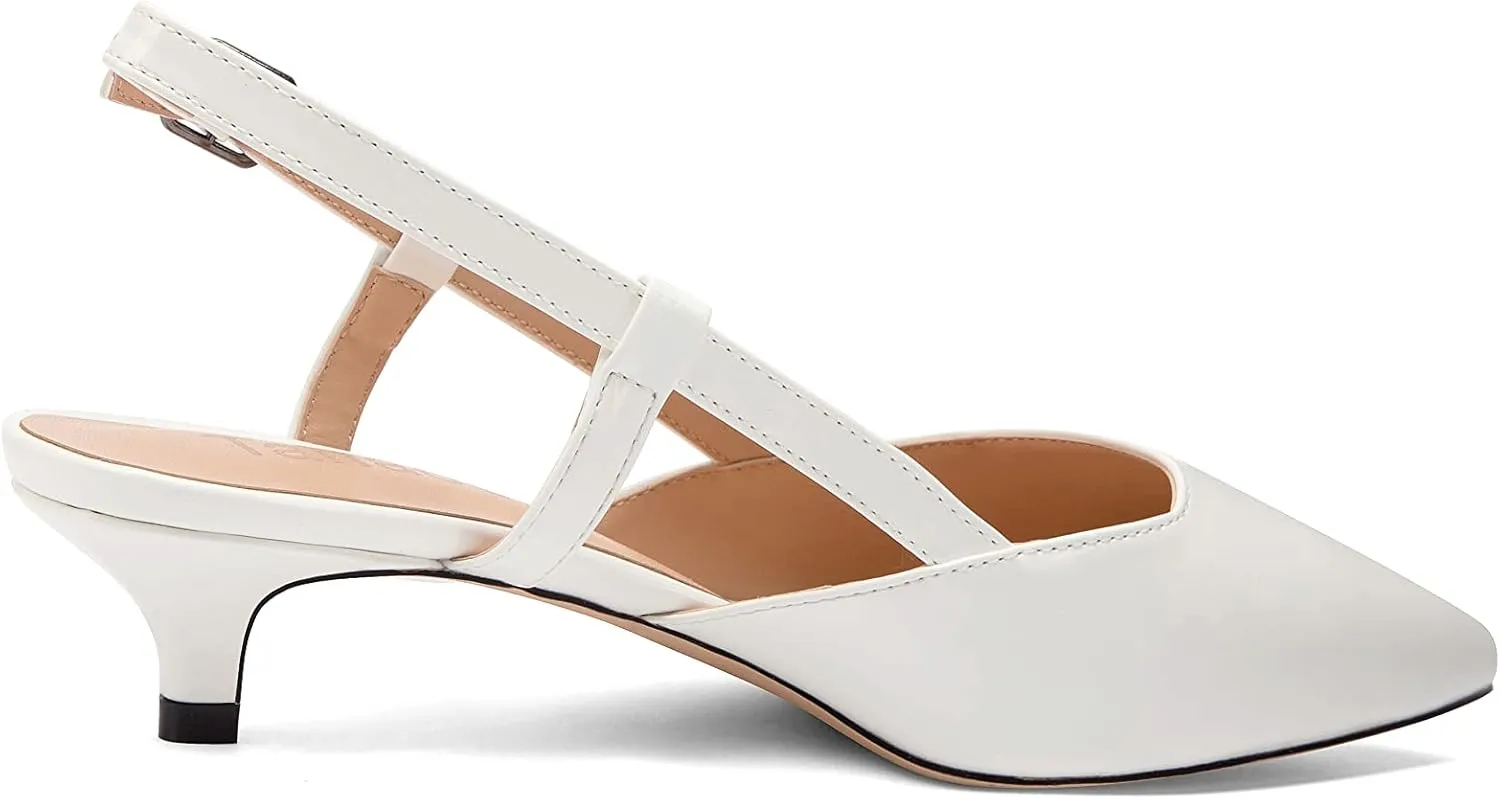 Women's Slingback Patent Leather Pointed Toe Strap Kitten Low Heel Pumps Shoes 1.5 Inch