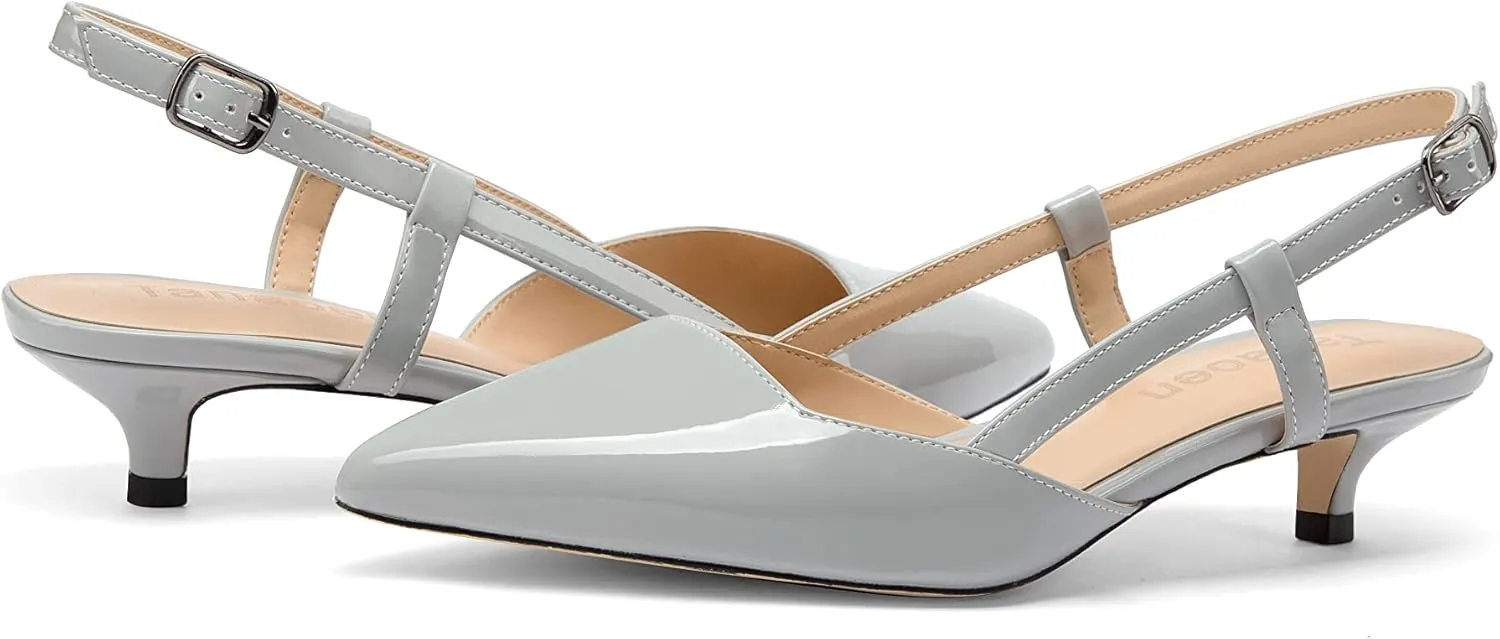 Women's Slingback Patent Leather Pointed Toe Strap Kitten Low Heel Pumps Shoes 1.5 Inch