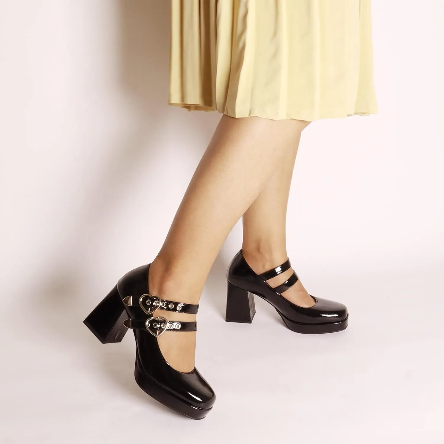 Women's Square Closed Toe Platform Chunky Strappy Block Heels Goth Mary Janes Shoes