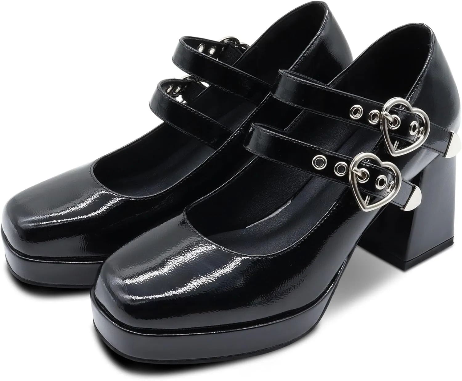 Women's Square Closed Toe Platform Chunky Strappy Block Heels Goth Mary Janes Shoes