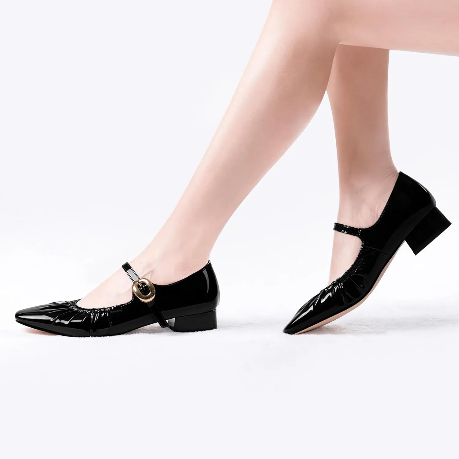Women's Square Toe Chunky Heel Buckle Strap Mary Janes Pumps Patent Leather Dress Shoes