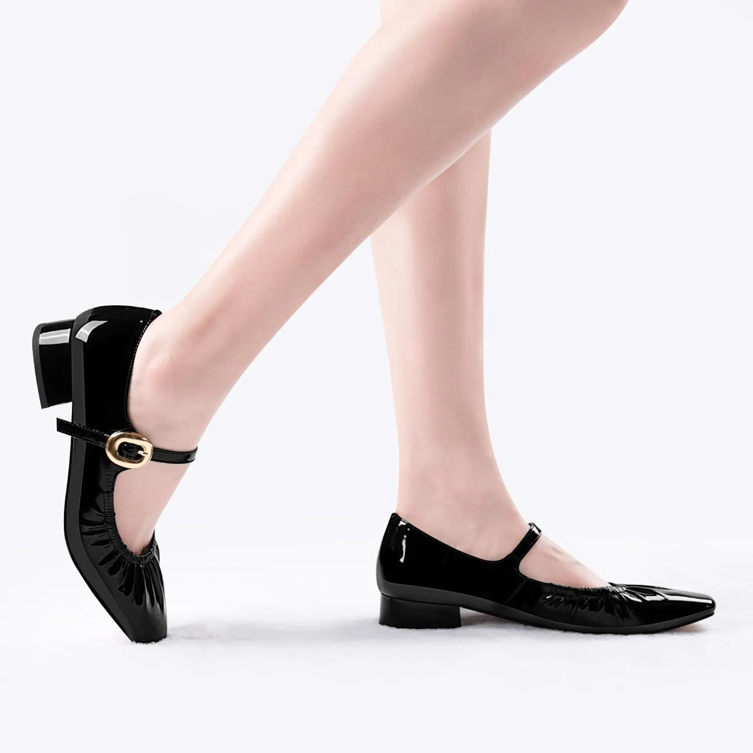 Women's Square Toe Chunky Heel Buckle Strap Mary Janes Pumps Patent Leather Dress Shoes