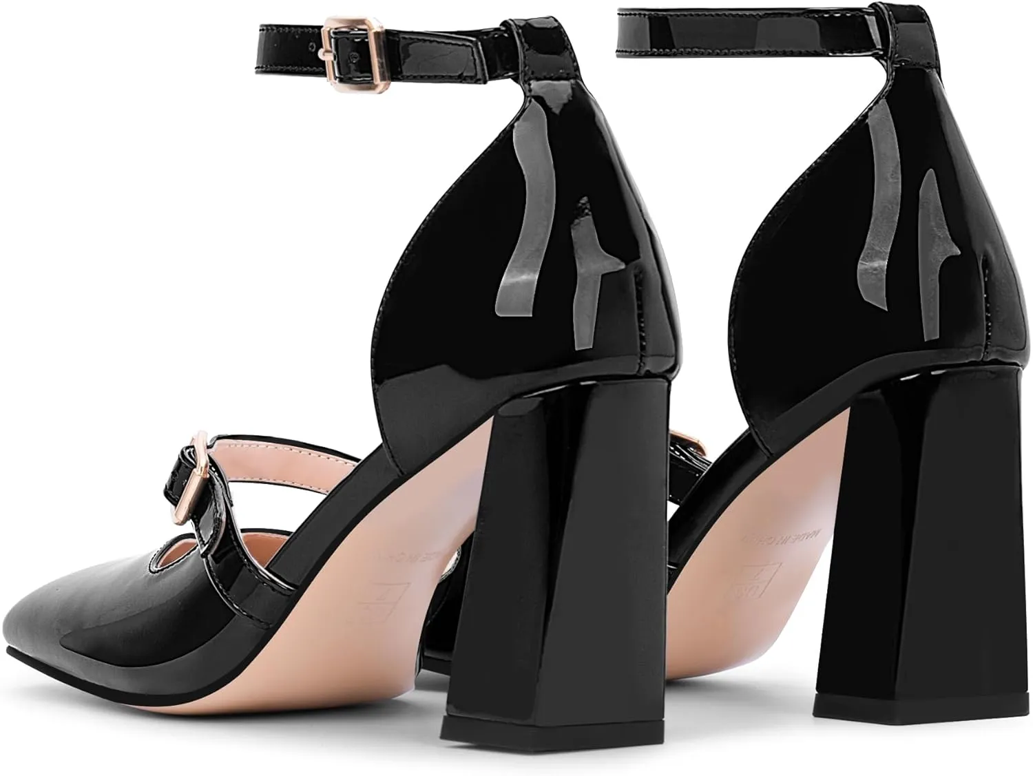 Women's Square Toe Chunky High Heel Mary Jane Pumps Ankle Strap Dress Shoes