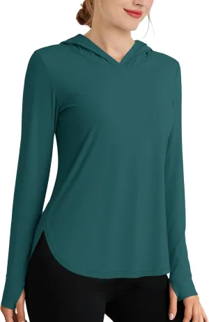 Womens Sun Protection Hoodies UPF 80  UV Shirts Long Sleeve Lightweight Hiking Fishing Workout Tops