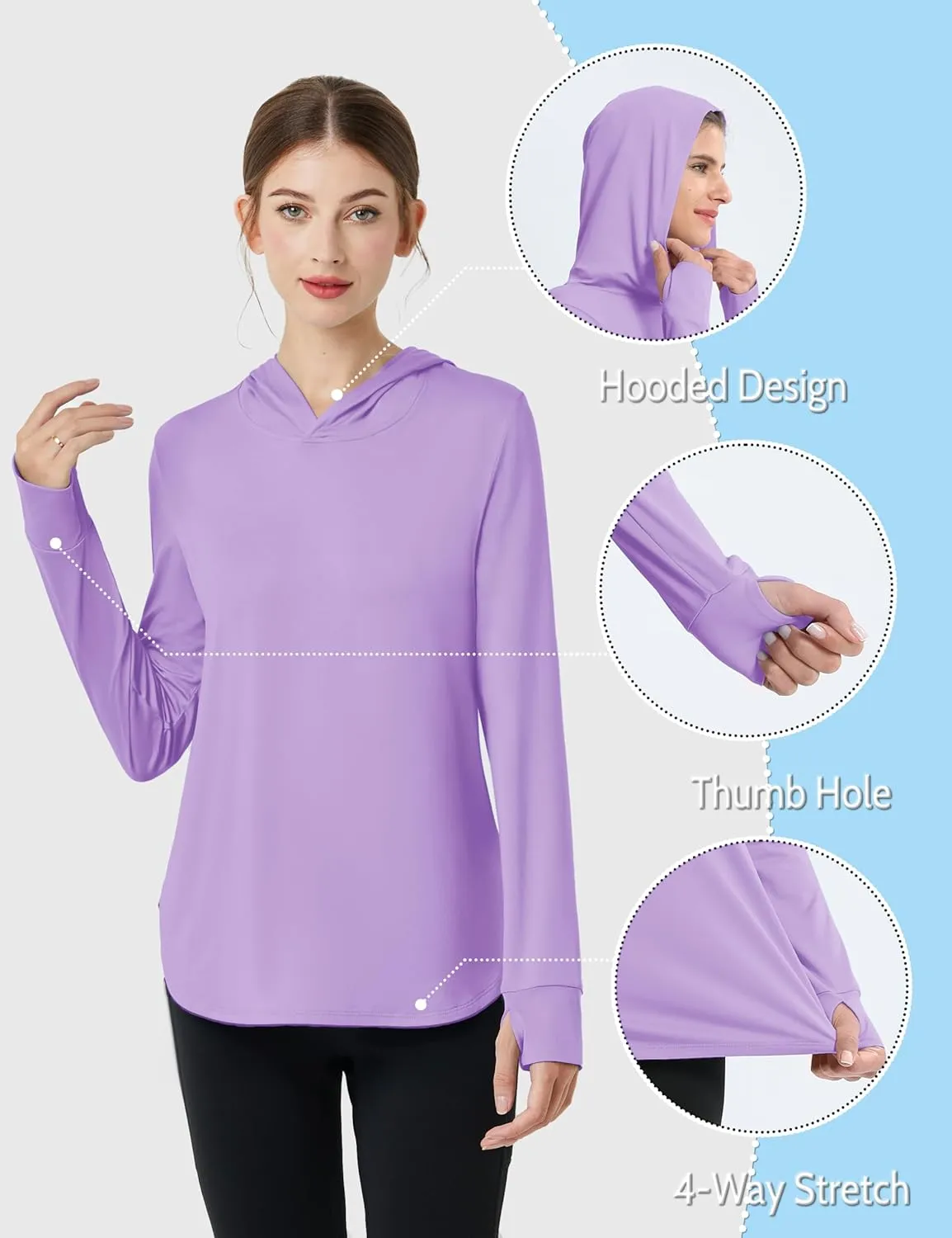 Womens Sun Protection Hoodies UPF 80  UV Shirts Long Sleeve Lightweight Hiking Fishing Workout Tops