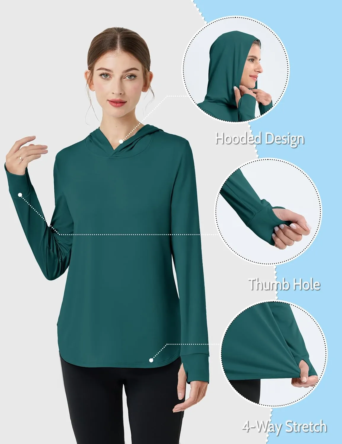 Womens Sun Protection Hoodies UPF 80  UV Shirts Long Sleeve Lightweight Hiking Fishing Workout Tops