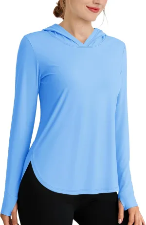Womens Sun Protection Hoodies UPF 80  UV Shirts Long Sleeve Lightweight Hiking Fishing Workout Tops