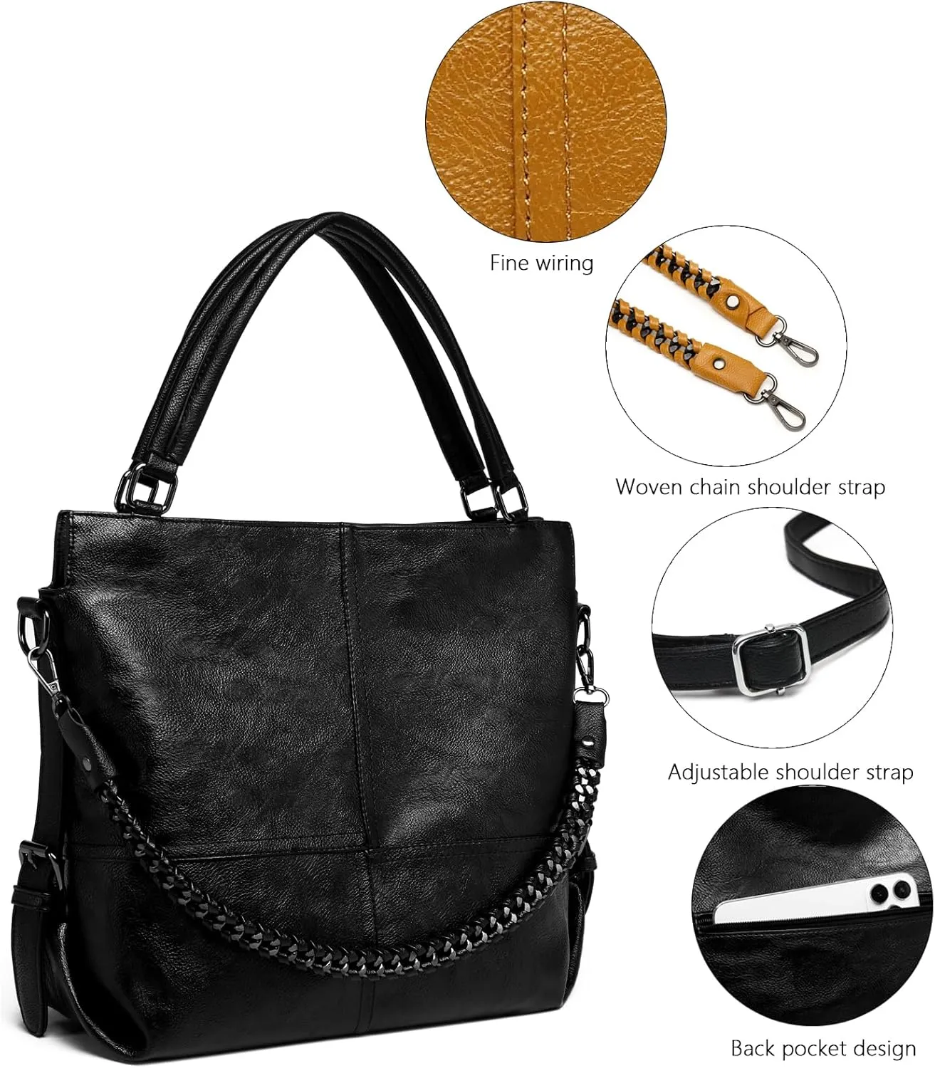 Women's Tote foreskin and leather work handbag, crossbody bag, large capacity shoulder bag