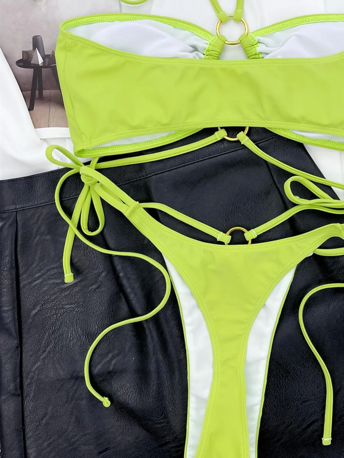 Women's Triangle Bikini Set String Swimsuit Bandeau Halter String Bikini Set Two Piece Swimsuit Bathing Suits