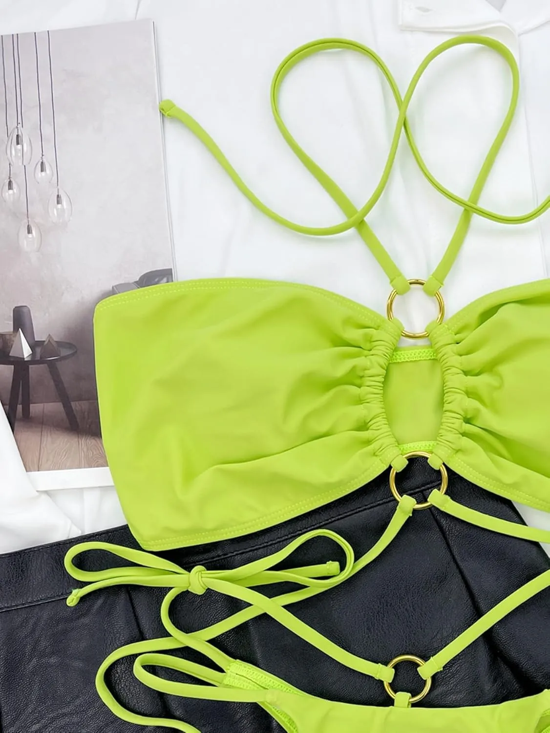 Women's Triangle Bikini Set String Swimsuit Bandeau Halter String Bikini Set Two Piece Swimsuit Bathing Suits