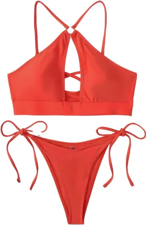 Women's Triangle Bikini Set String Swimsuit Bandeau Halter String Bikini Set Two Piece Swimsuit Bathing Suits