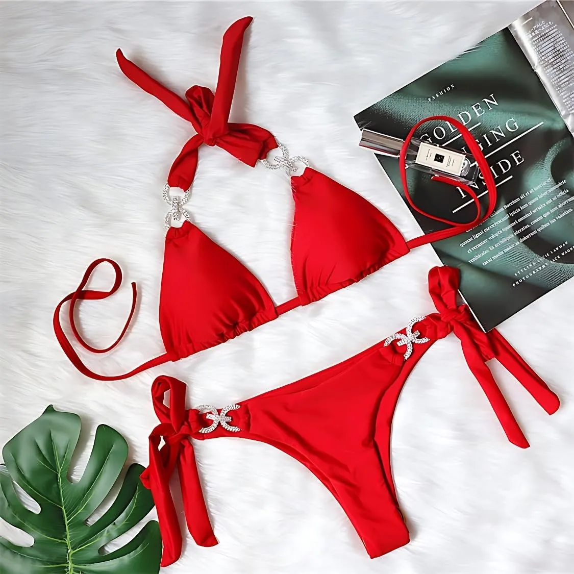 Women's Triangle Bikini Set String Swimsuit Bandeau Halter String Bikini Set Two Piece Swimsuit Bathing Suits